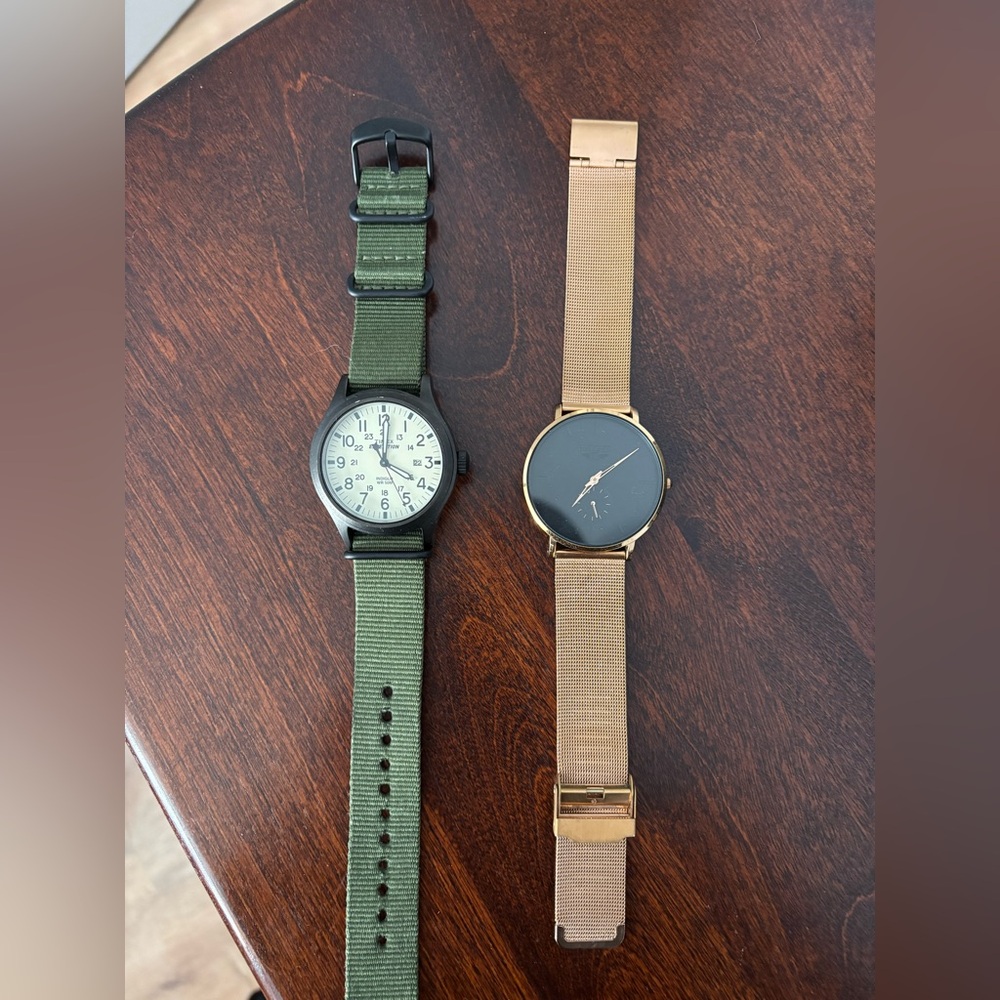 Watch Bundle - LIGE Rose Gold and Timex Expedition Men's Green Nylon Strap Watch